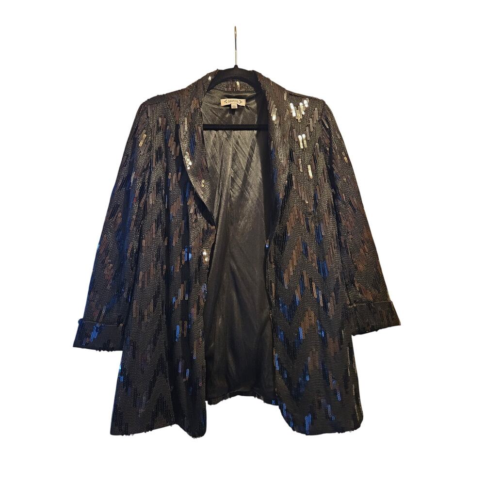Nanette Lepore Sequin Blazer Black Open Front Party Evening Y2K Womens M